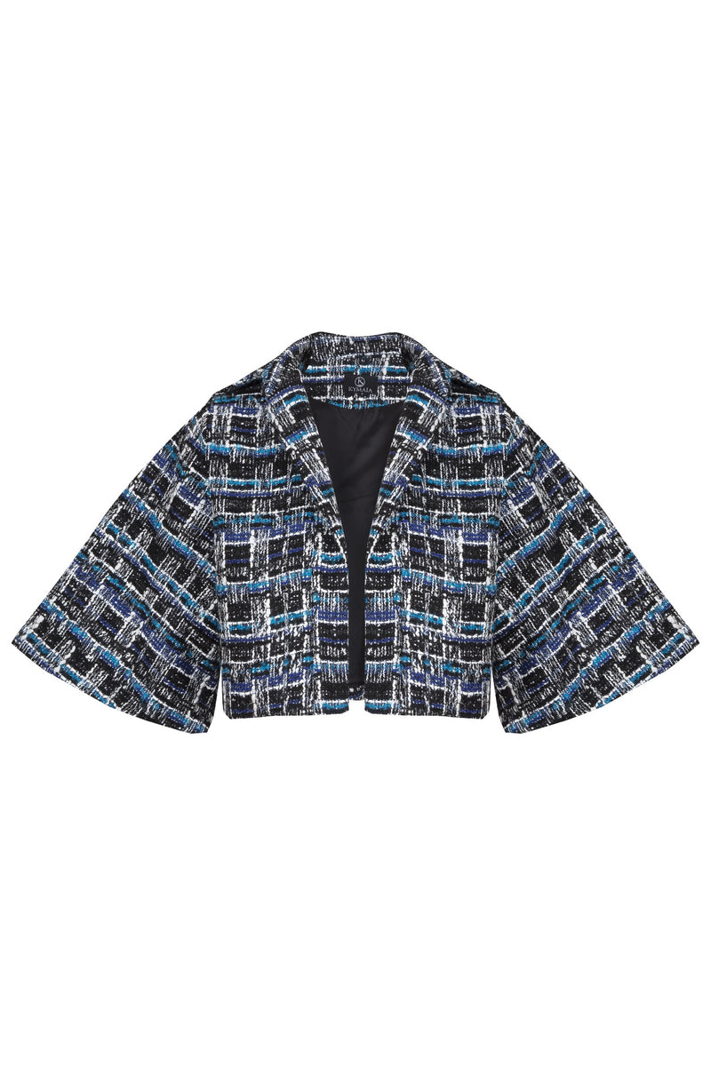 Stunning KYMAIA Cape Jacket by French Fashion Designer Kabira Allain. #WearingIrish #ShopinIreland #IrishDesign #Officewear #Stylish #Jacket #UniqueStyle #ChannelLook